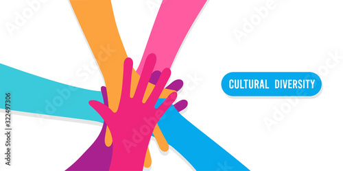 Friends hands together in circle shape. People group hand round with diverse helping team