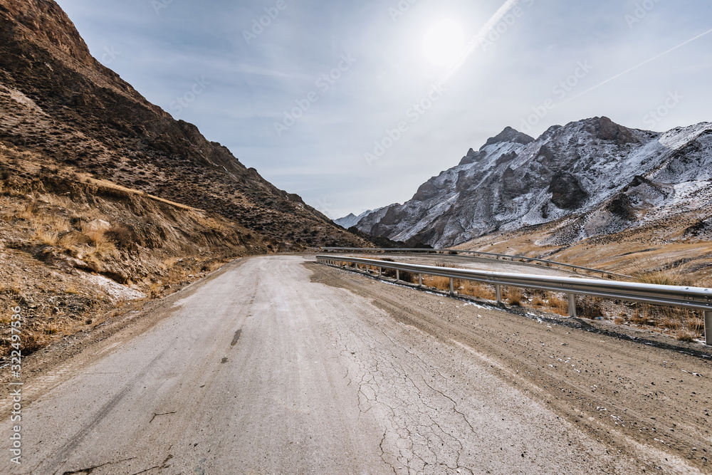 the gravel road on the snow mountain the gravel road on the snow mountain