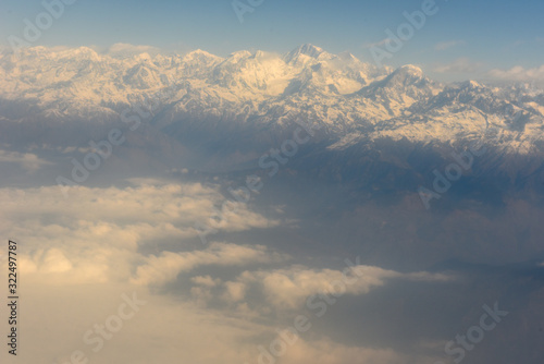 Himalayas ridge aerial view on Nepal