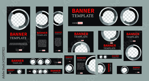 set of creative web banners of standard size with a place for photos. Vertical, horizontal and square template. vector illustration
