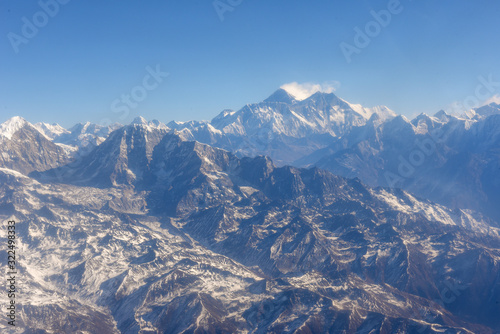 Himalayas ridge with Mount Everest aerial view from Nepal country side © fotoember