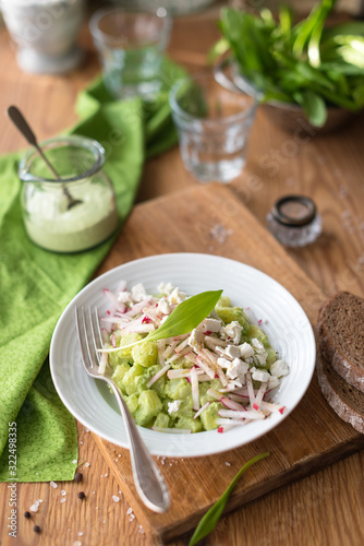 Potato Salad with Green Sauce, Radish and Feta Cheese