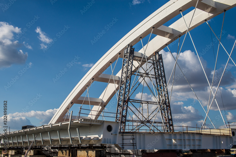 Bridge under construction over Danube river near Novi Sad