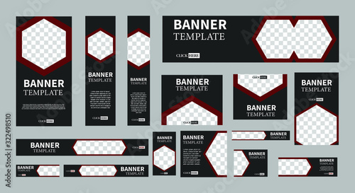set of creative web banners of standard size with a place for photos. Vertical, horizontal and square template. vector illustration