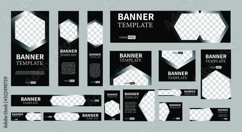 set of creative web banners of standard size with a place for photos. Vertical, horizontal and square template. vector illustration