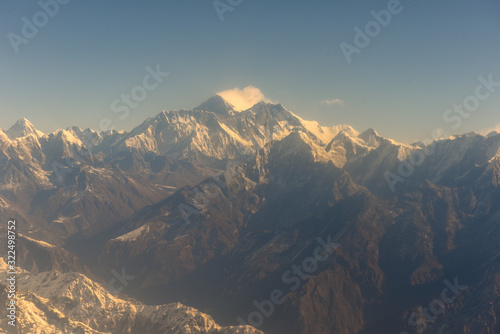 Himalayas ridge with Mount Everest aerial view from Nepal country side