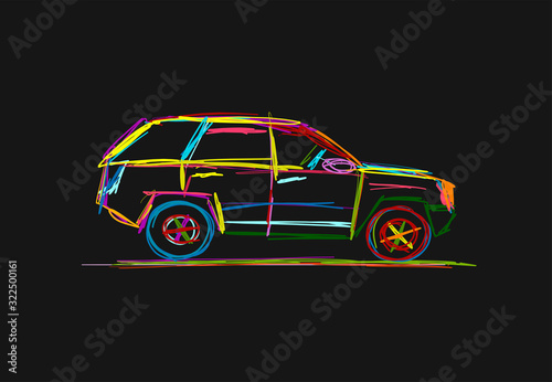 Tuned SUV, sketch for your design. Vector illustration