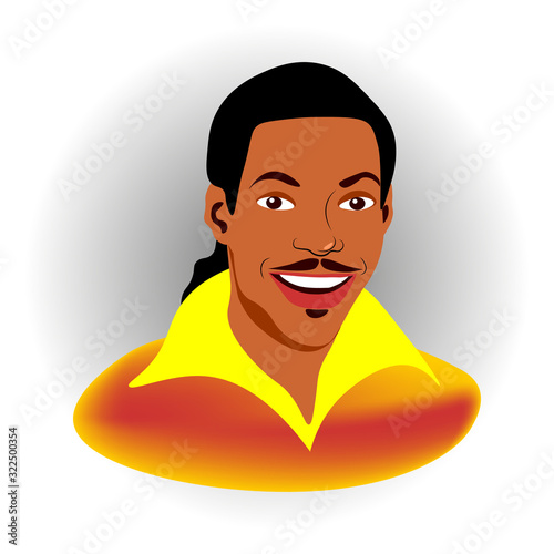 Portrait of a smiling Dark-skinned man with long black hair Isolated. Vector illustration.