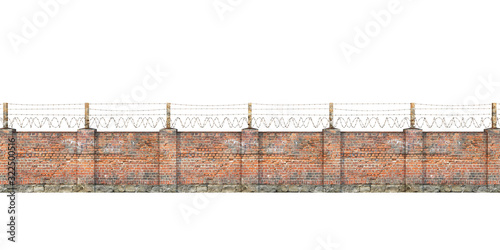Fototapeta Naklejka Na Ścianę i Meble -  Old barbed wall isolated on a white. 3d illustration