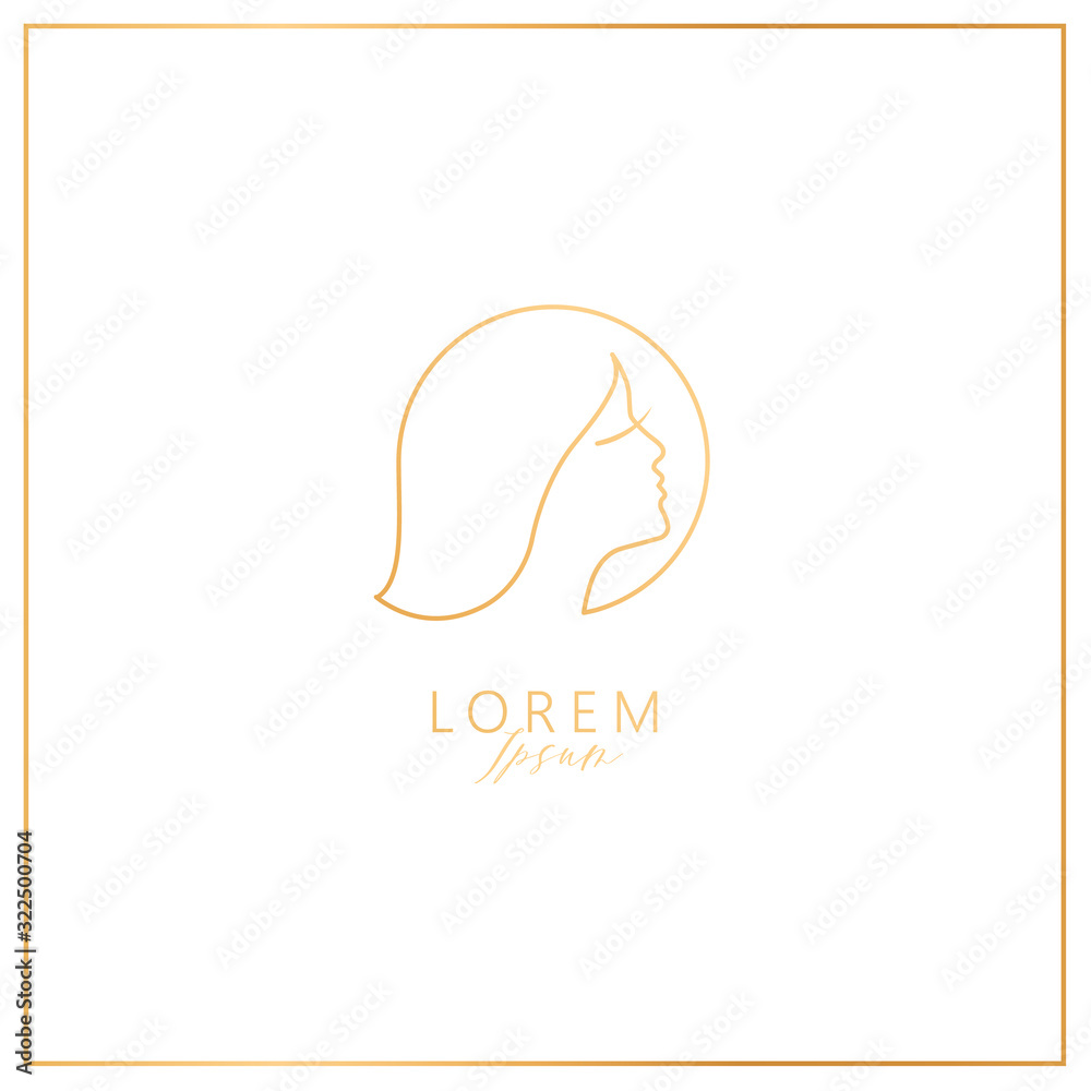 Obraz premium Set of line girls with face and hair. Template for cosmetics, logos, signs and symbols. Vector illustration. Femininity elements.