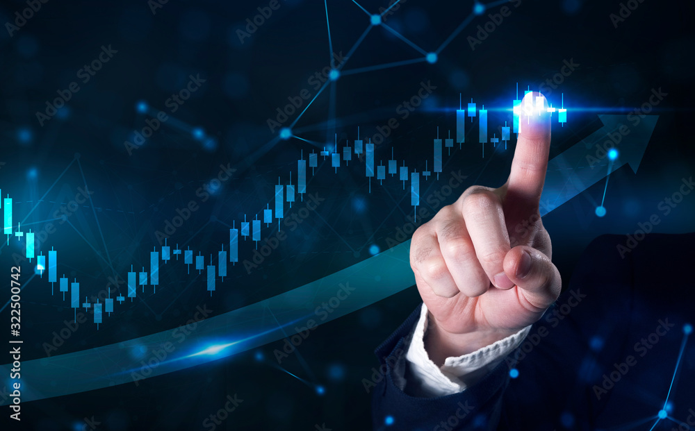 Concept,business man point hand on the top of arrow graph with high rate of growth. The success and growing growth graph in the company or industrial after investment. Concept,business man point hand on the top of arrow graph with high rate of growth. The success and growing growth graph in the company or industrial after investment.
