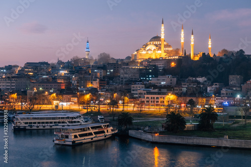 Istanbul, Turkey - Jan 14, 2020: The Suleymaniye Mosque is an Ottoman imperial mosque located on the Third Hill of Istanbul, Turkey