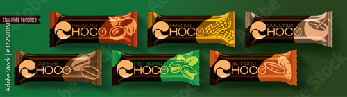 Chocolate bar vector packaging design. Nuts chocolate set.