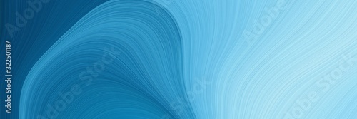 artistic horizontal header with steel blue, sky blue and light blue colors. dynamic curved lines with fluid flowing waves and curves