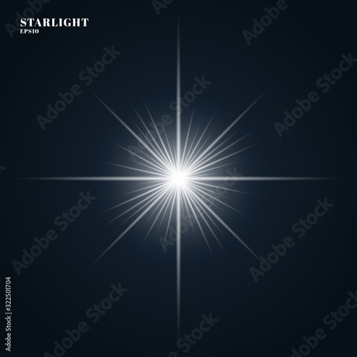 Starlight Shining flare with rays isolated on dark blue background.