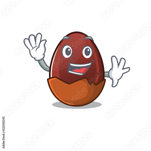 Waving friendly chocolate egg mascot design style