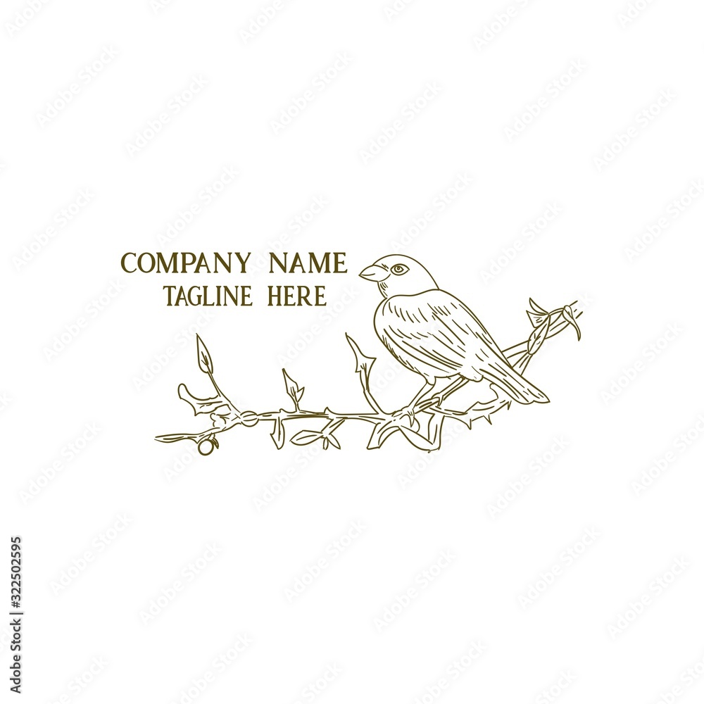 Sketch of titmouse bird sitting on a flowering branch. Vector illustration Sketch of titmouse bird sitting on a flowering branch. Vector illustration
