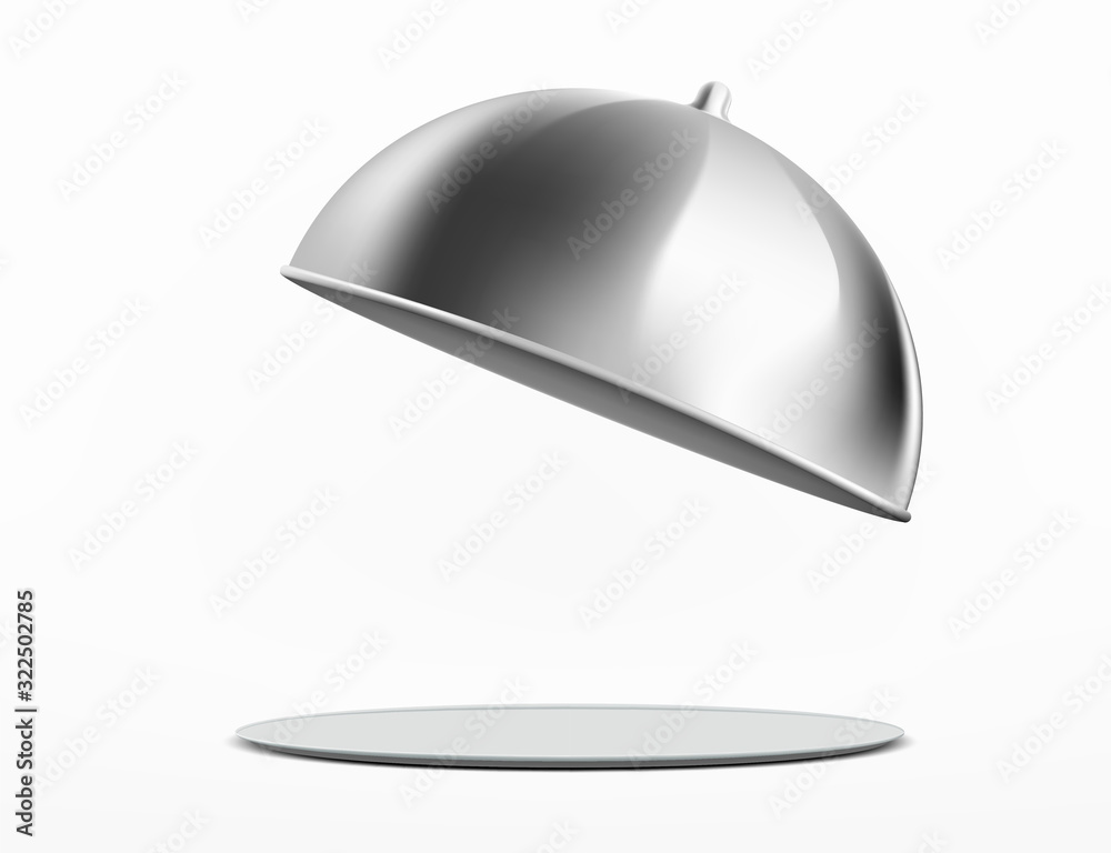 Empty dish or tray with cloche. Isolated on a white Empty dish or tray with cloche. Isolated on a white