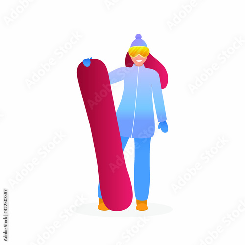 Girl with Snowboarding. Vector Illustration.Isolated flat vector illustration on white background.