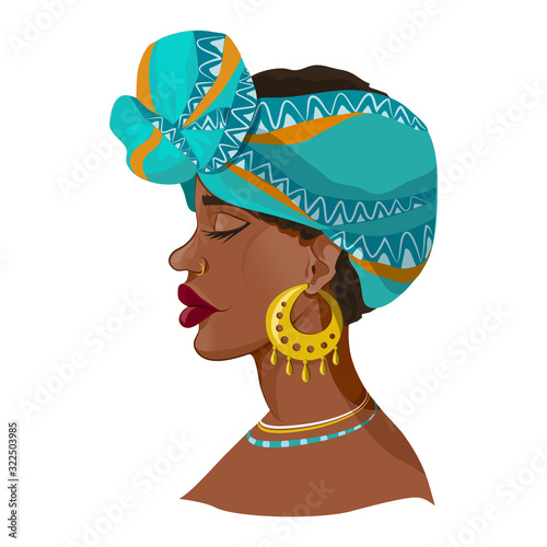 beautiful african girl. young girl in national turban and jewelry