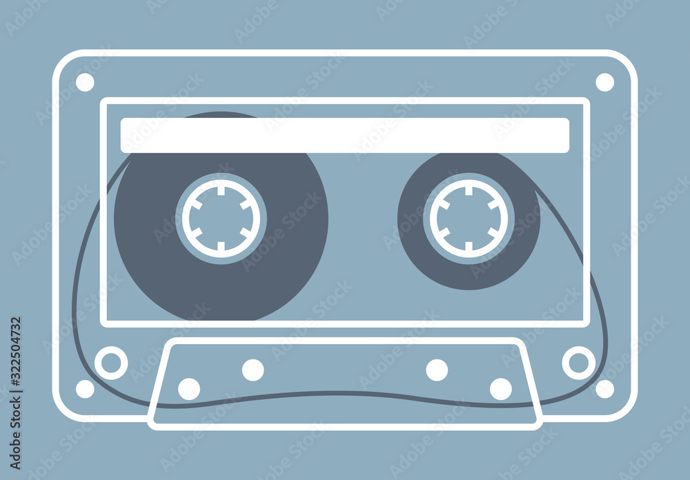 Obraz premium Vector stylized line old compact audio cassettes. Isolated on blue background