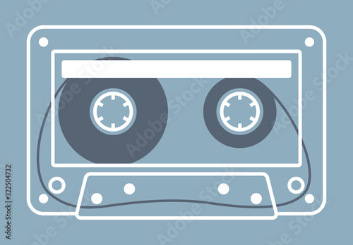 Vector stylized line old compact audio cassettes. Isolated on blue background