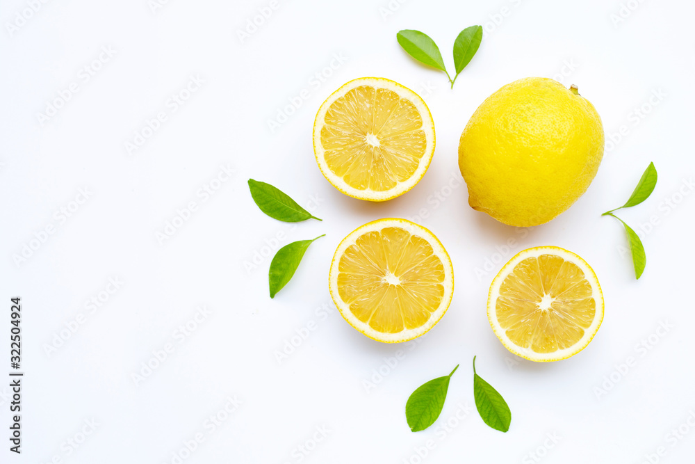 Fresh lemon on white background.
