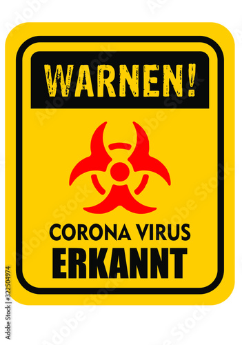 Caution warning in German, beware sign board. Exclamation marks