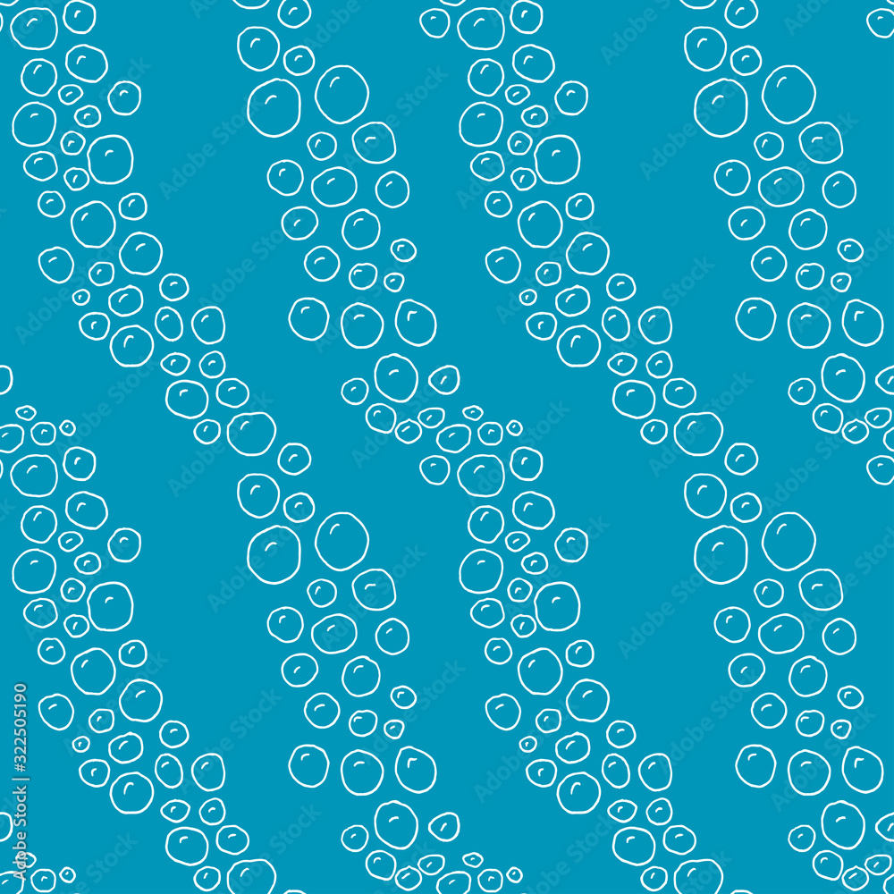 Seamless blue hand drawn pattern with bubbles. Vector illustration