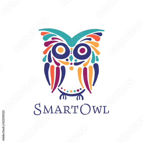 Cute owl colorful, logo design template