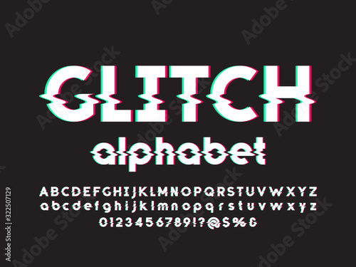 Vector glitch display font with uppercase, lowercase, numbers and symbols