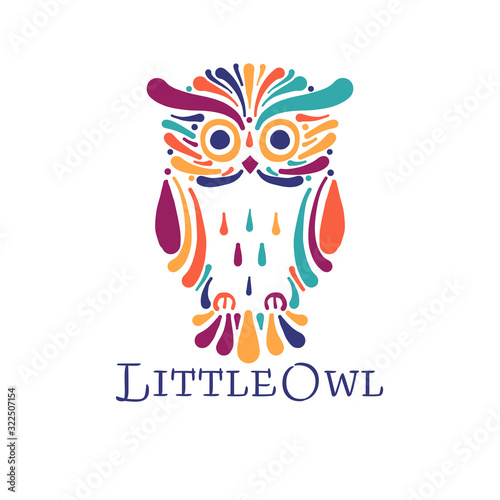 Cute owl colorful, logo design template