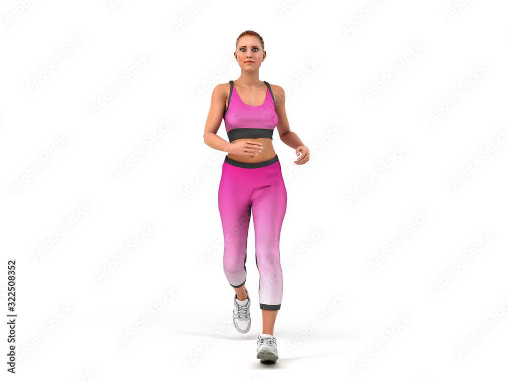 dayly fitness concept girl runs 3d render on white dayly fitness concept girl runs 3d render on white
