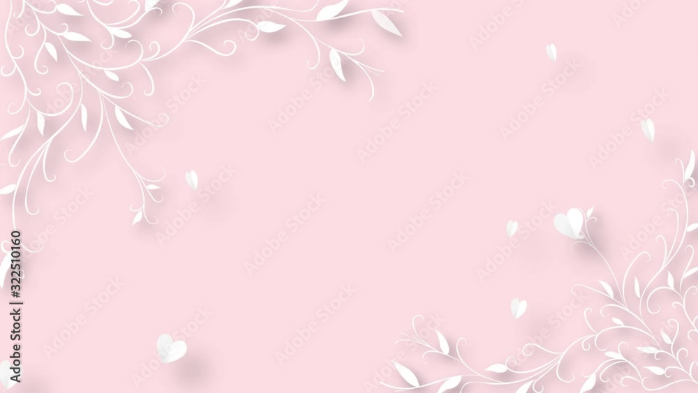 abstract white floral background and flying white hearts