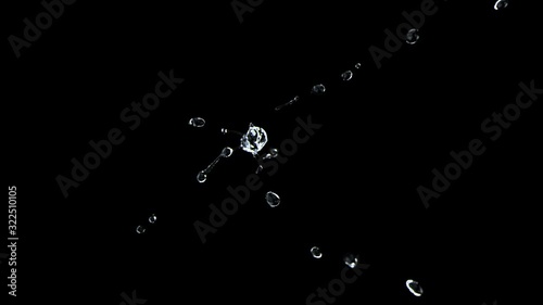 Incredibly beautiful splash of water in slow motion. The force of surface tension breaks the surface of the water   for small drops and tendrils. Fully CG with alpha channel ready for compositing.