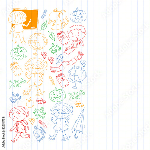 Back to school vector pattern. Education icons for children.