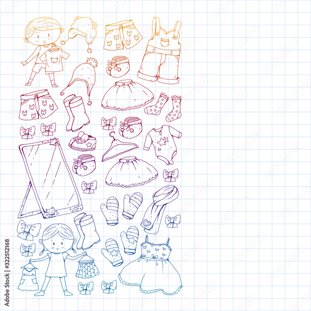 Children clothes. Background for babies, kids patterns. Children clothes. Background for babies, kids patterns.