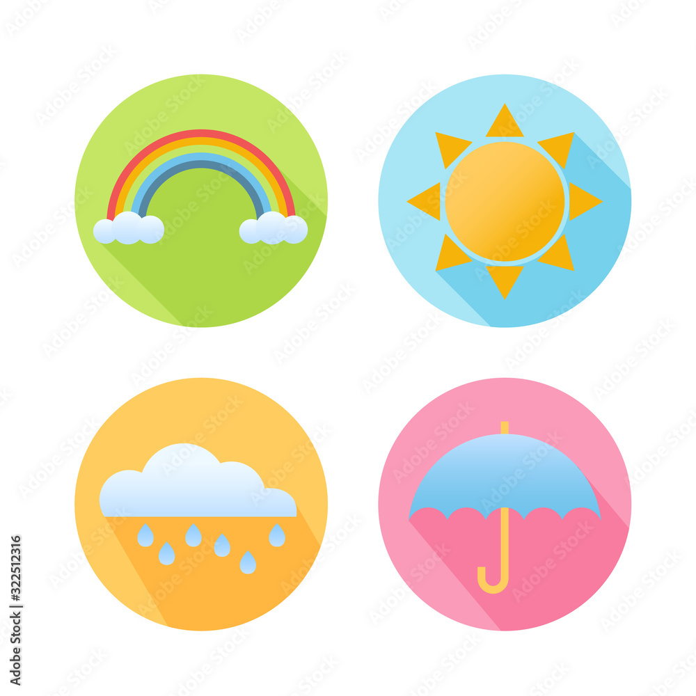 Weather Icons Set Rainbow Rain Cloud Umbrella Sun Sky Weather Icons Set Rainbow Rain Cloud Umbrella Sun Sky