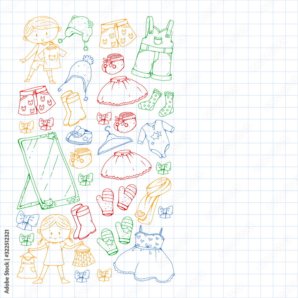 Children clothes. Background for babies, kids patterns. Children clothes. Background for babies, kids patterns.