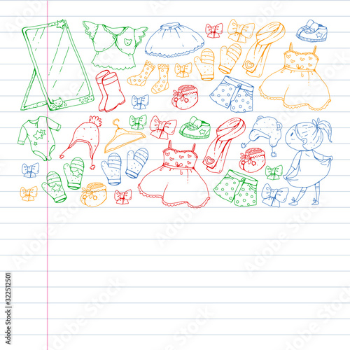 Children clothes. Background for babies, kids patterns.