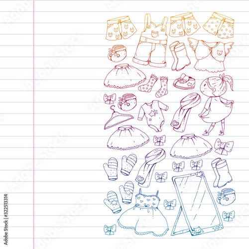 Children clothes. Background for babies, kids patterns.
