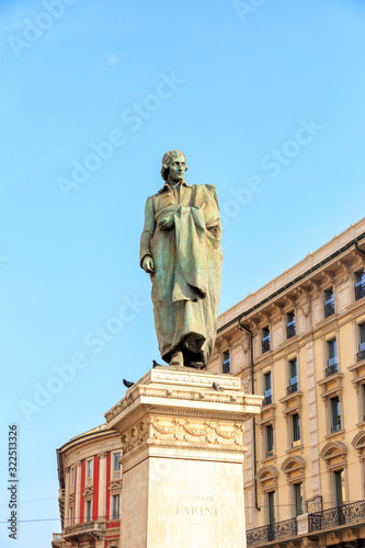 Milan, Italy. Monument to the Italian poet Giuseppe Parini, Piazza Cordusio. Sculptor Luigi Secchi (1853-1921), architect Luca Beltrami (1854-1933) photo