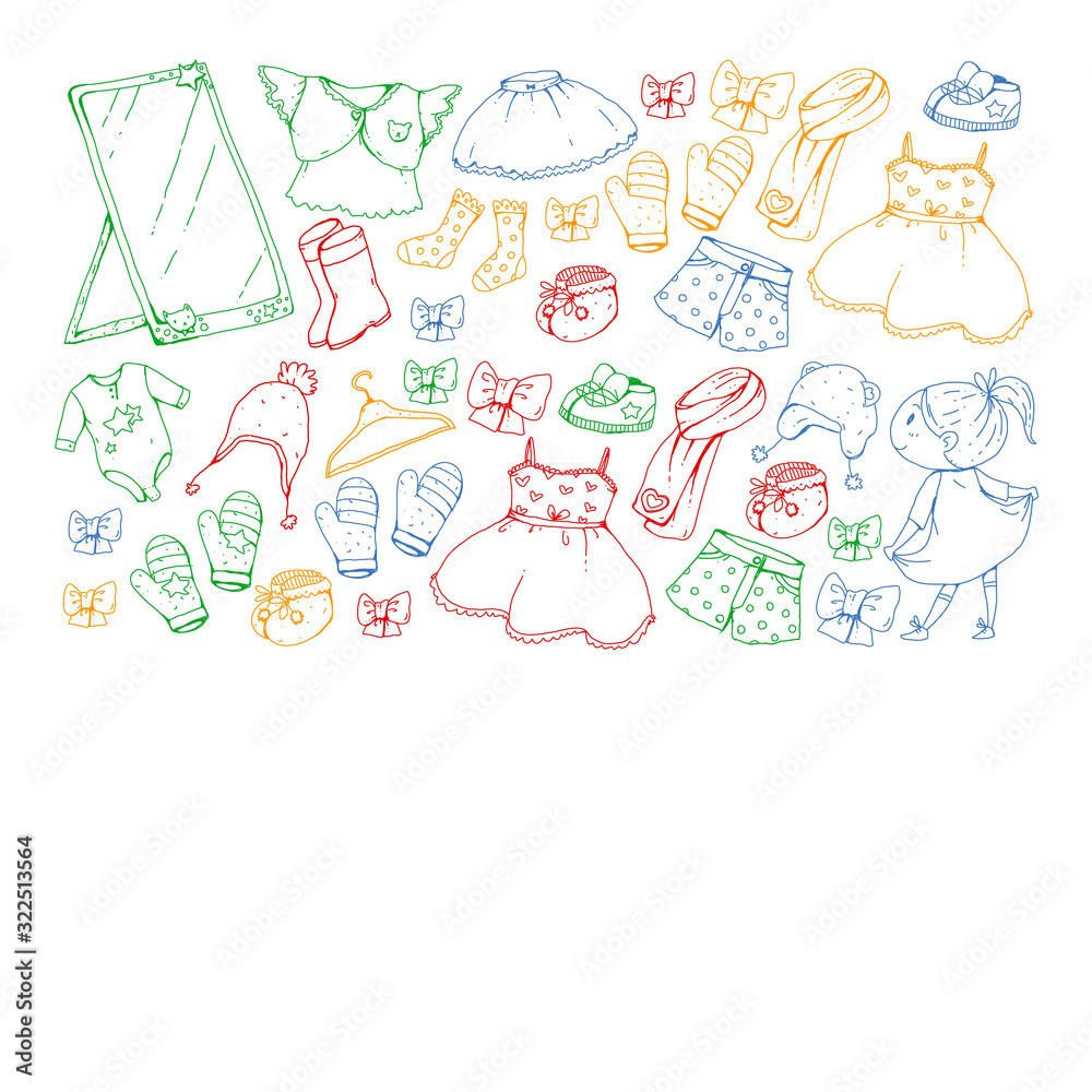 Fototapeta premium Children clothes. Background for babies, kids patterns.