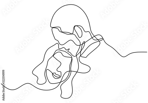 One line drawing of couple in love. Romantic theme vector illustration, good for valentine's day greeting banner, poster, and elements. Portrait of man and woman in relationship.