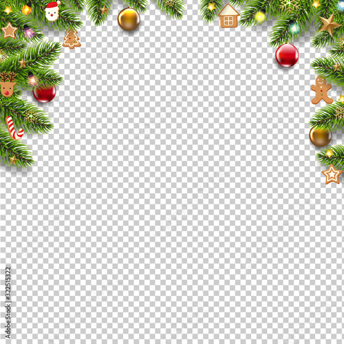 Green Fir Tree Borders With Christmas Toys Isolated Transparent Background