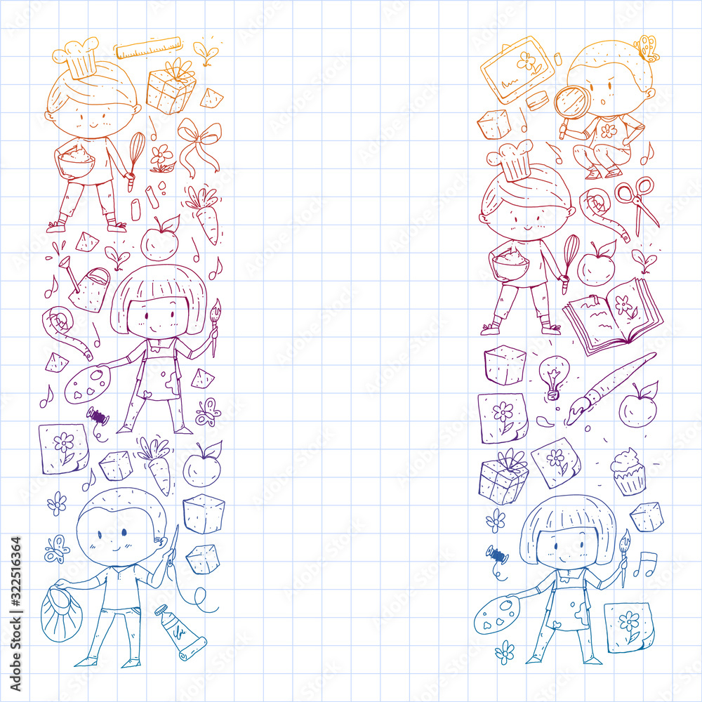 Back to school vector pattern. Education icons for children.