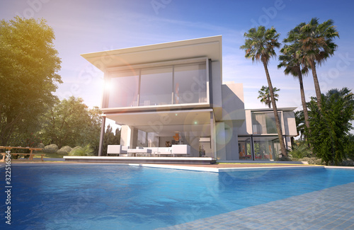 Impressive modern villa with pool and exotic garden © FrankBoston