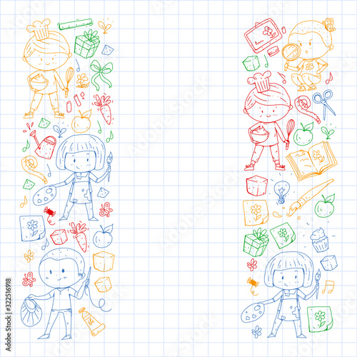 Back to school vector pattern. Education icons for children.
