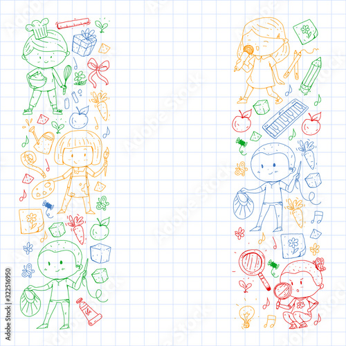 Back to school vector pattern. Education icons for children.