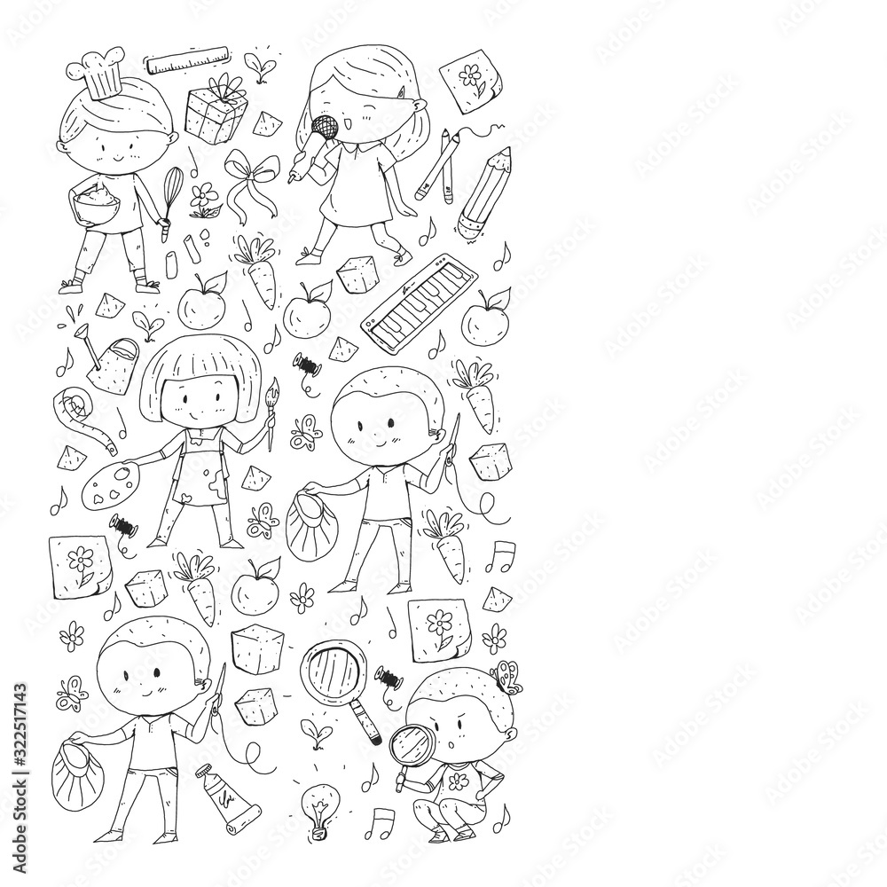 Back to school vector pattern. Education icons for children.